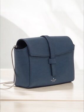 Kate Spade Riverside Emmie Petrol Blue Lizard Crossbody Bag | Silver Chain